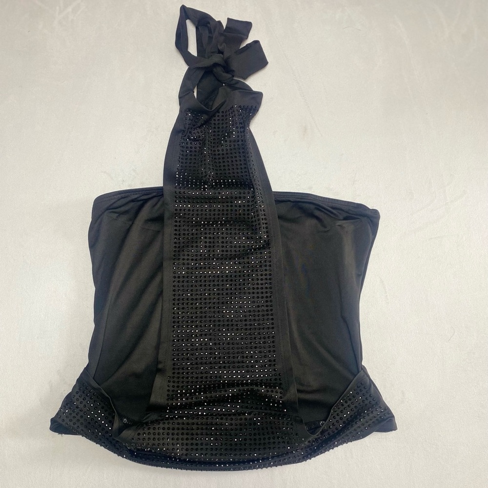 Black Halter Top with Rhinestone Detail